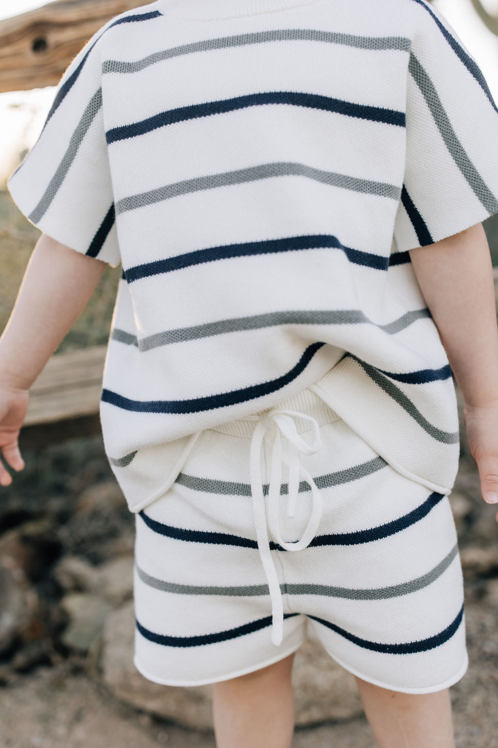 sage + navy stripe knit set