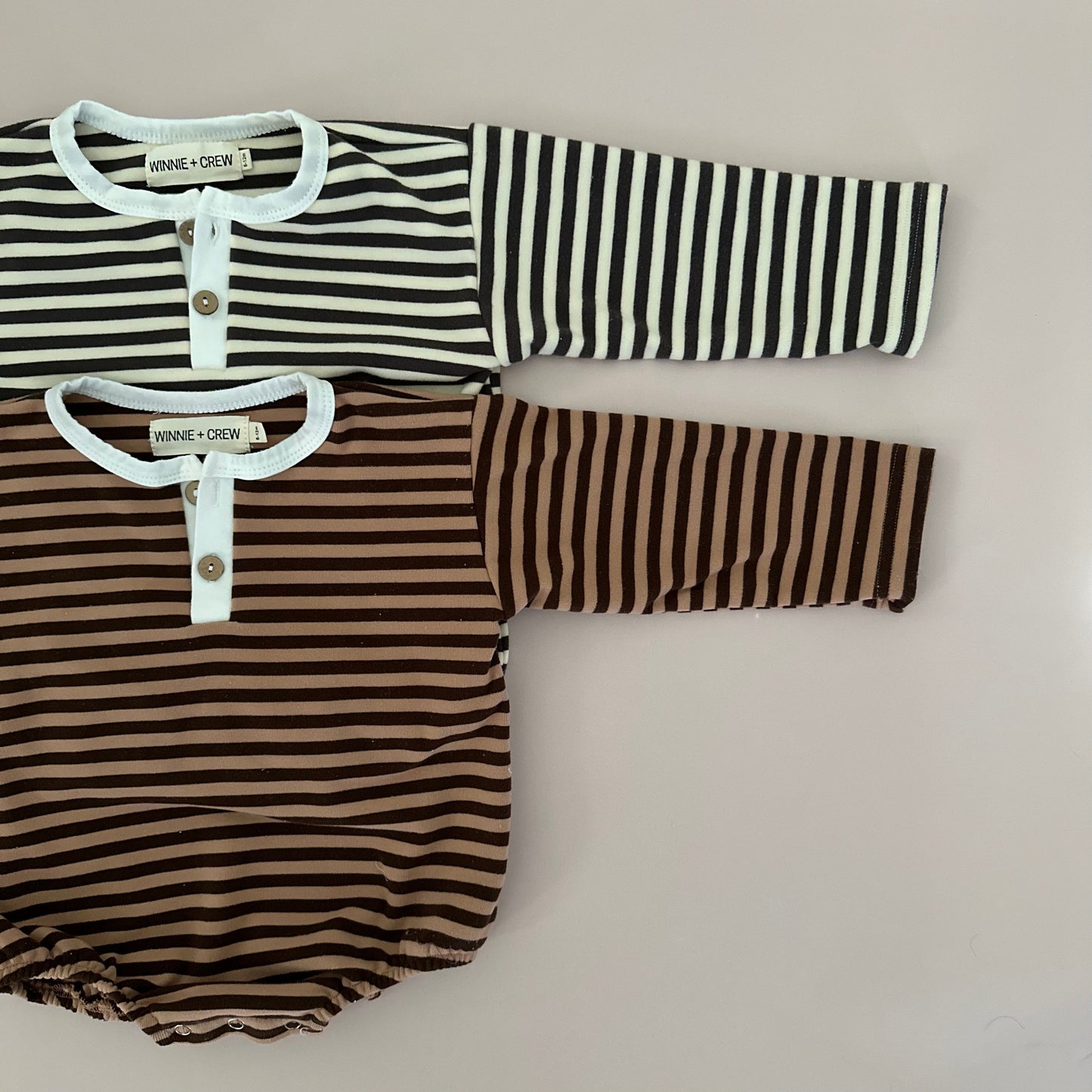 kirby striped romper // brown