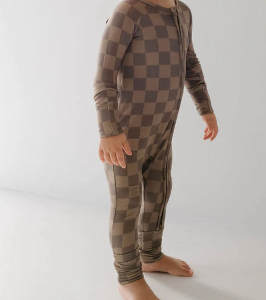 faded browns checkerboard bamboo pajamas // ZIPPY