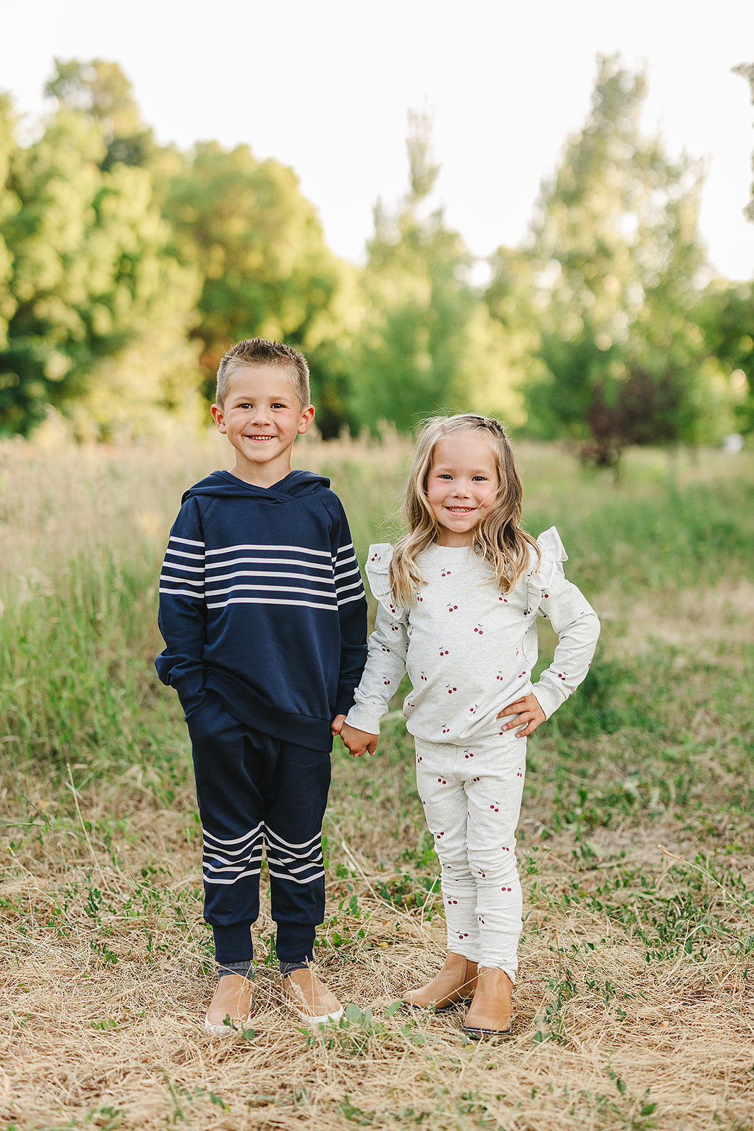 hooded french terry set // navy stripes