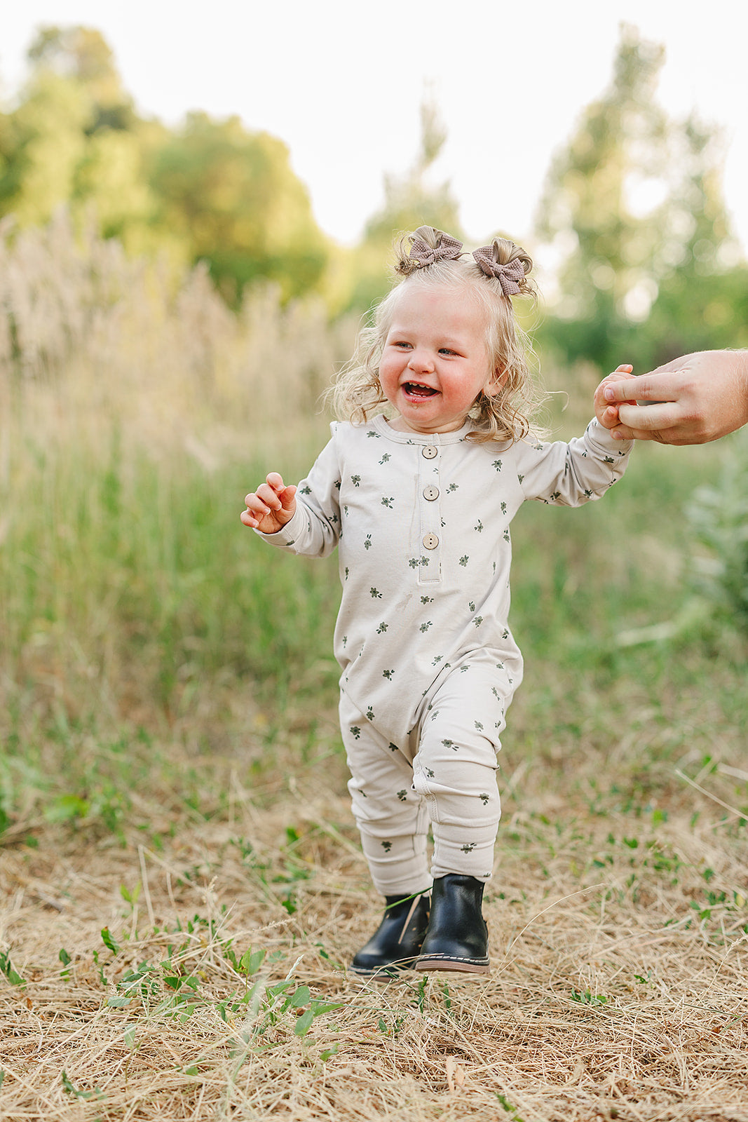 floral long sleeve button romper