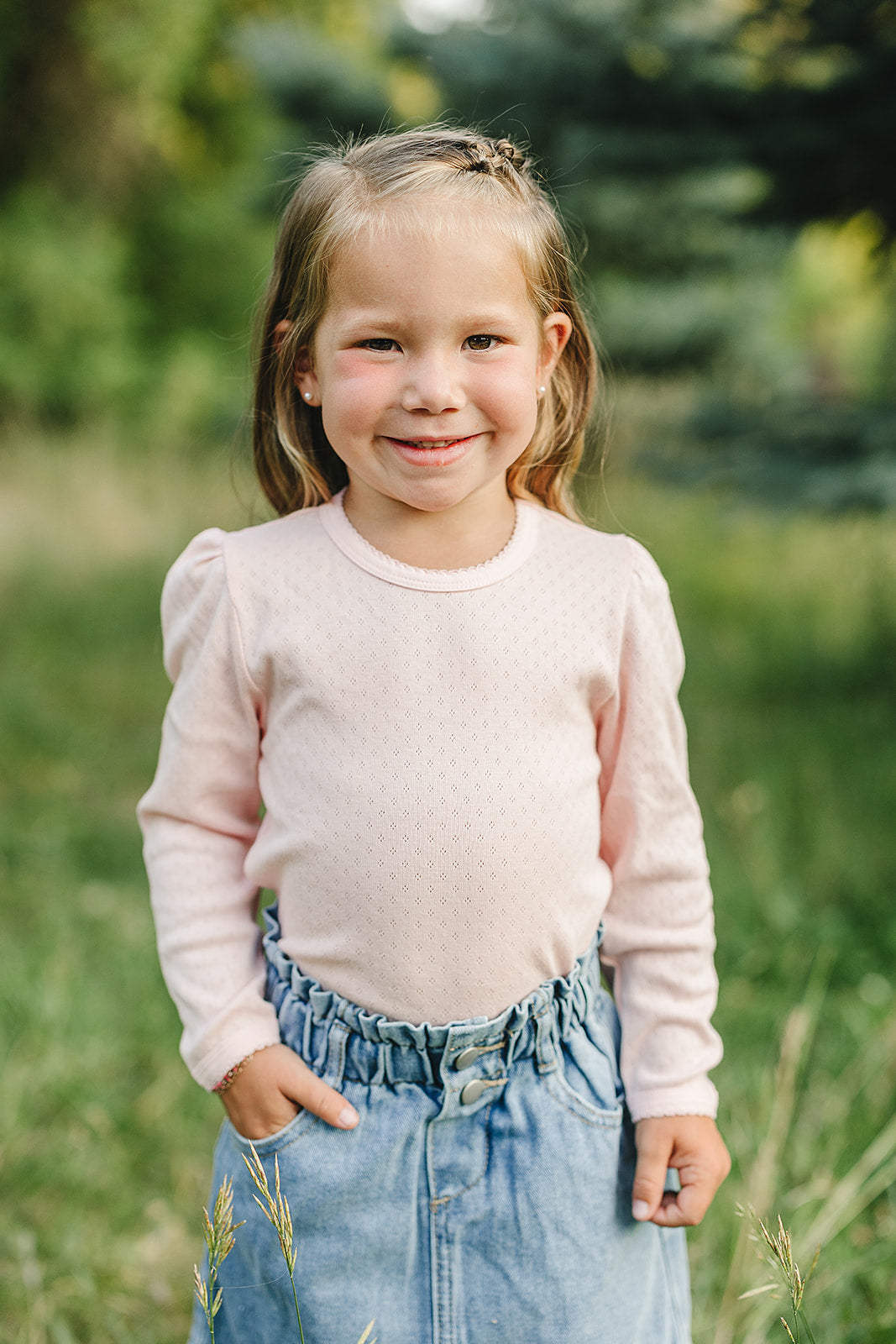 long-sleeve tee // pink pointelle
