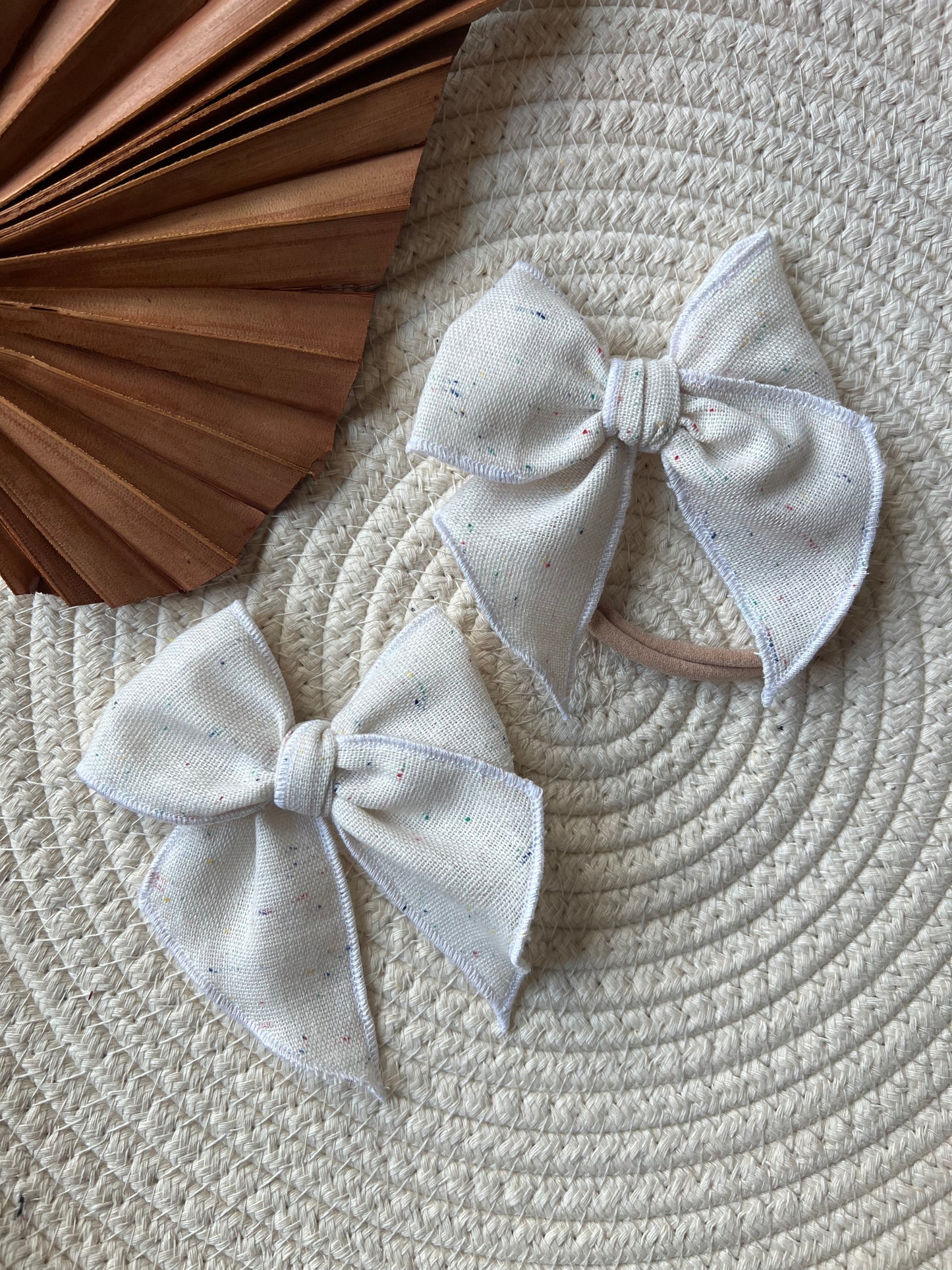 confetti cream linen bow