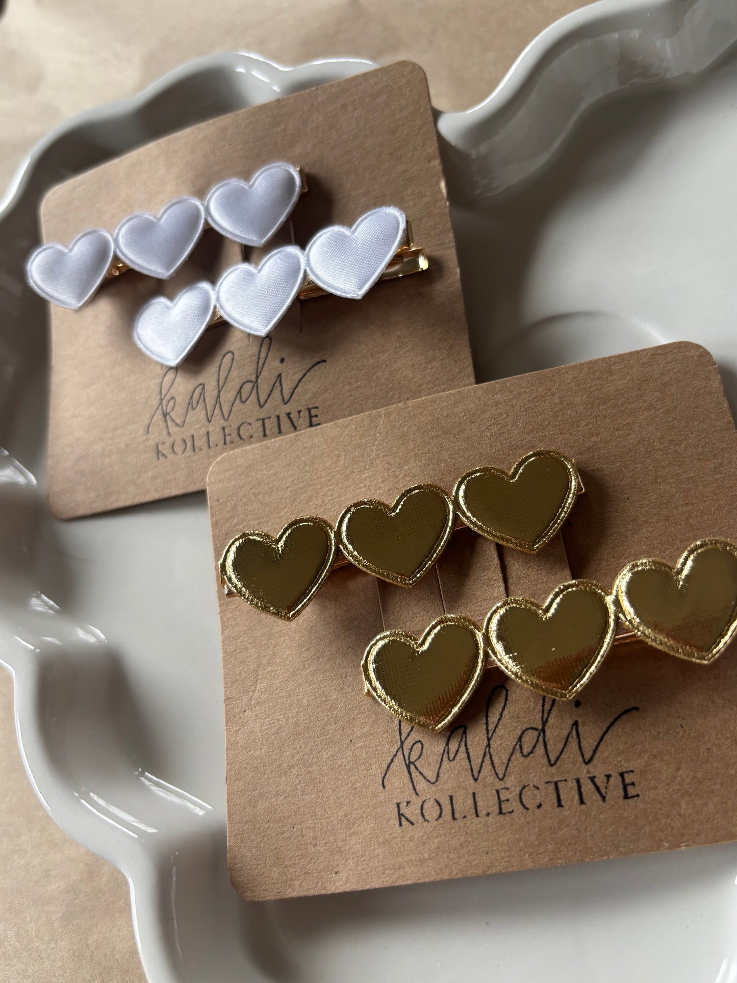 satin heart hair clips // set of 2