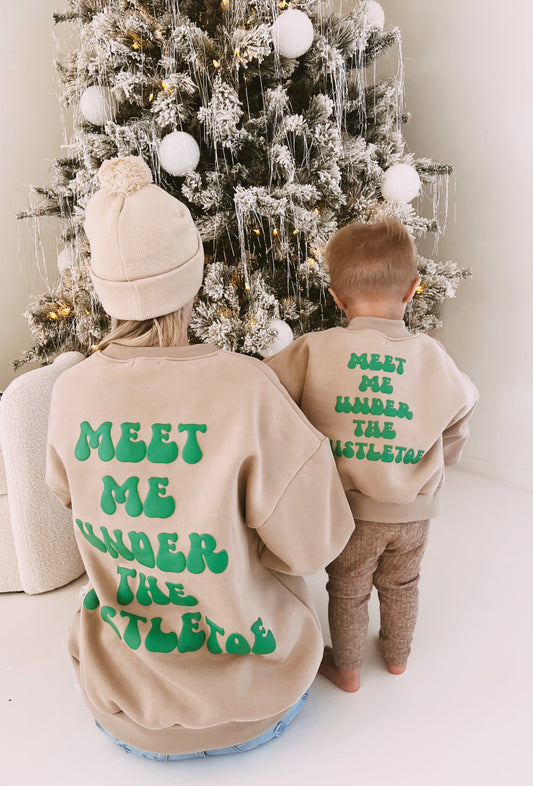 meet me under the mistletoe sweatshirt (baby through adult)