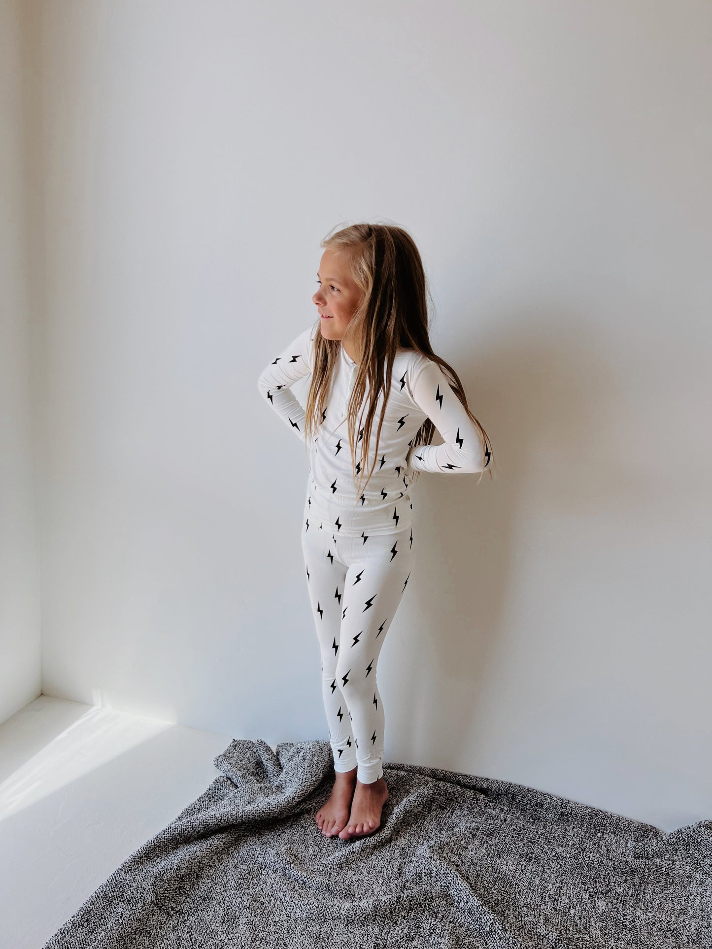 black/white lightning bolt bamboo pajamas // LONG-SLEEVE TWO-PIECE SET (comes in extended sizing)