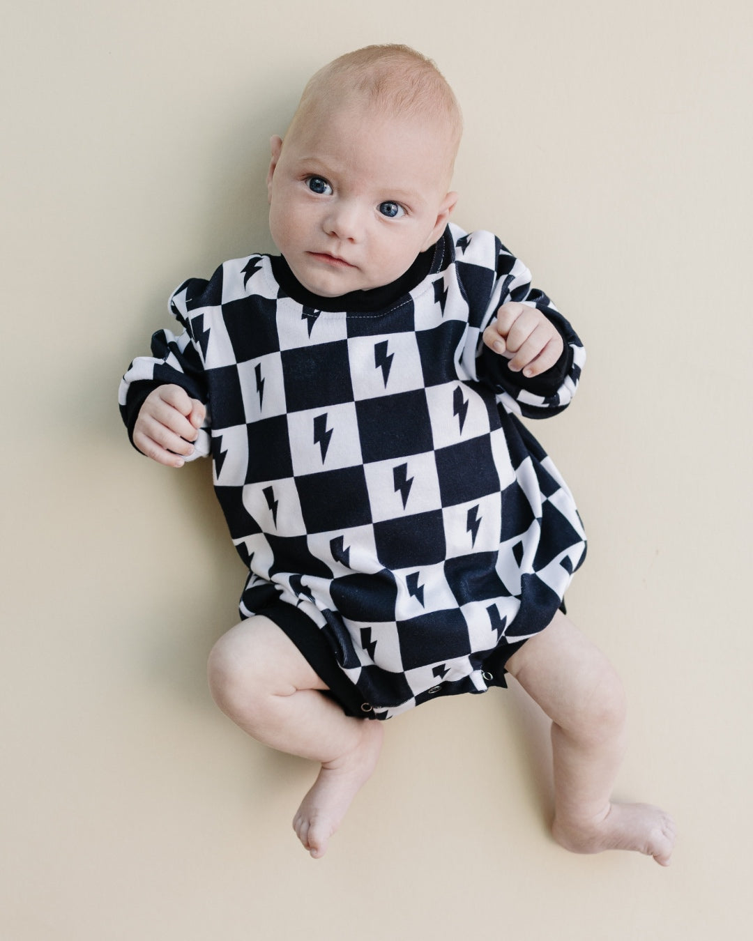 bubble romper // checkered bolts