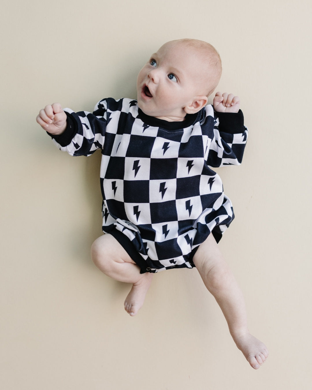 bubble romper // checkered bolts