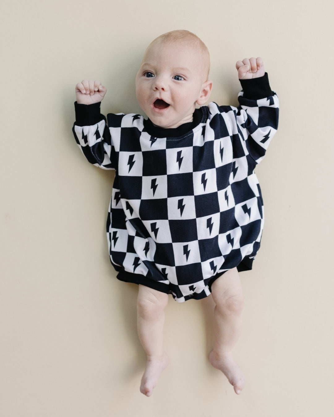 bubble romper // checkered bolts