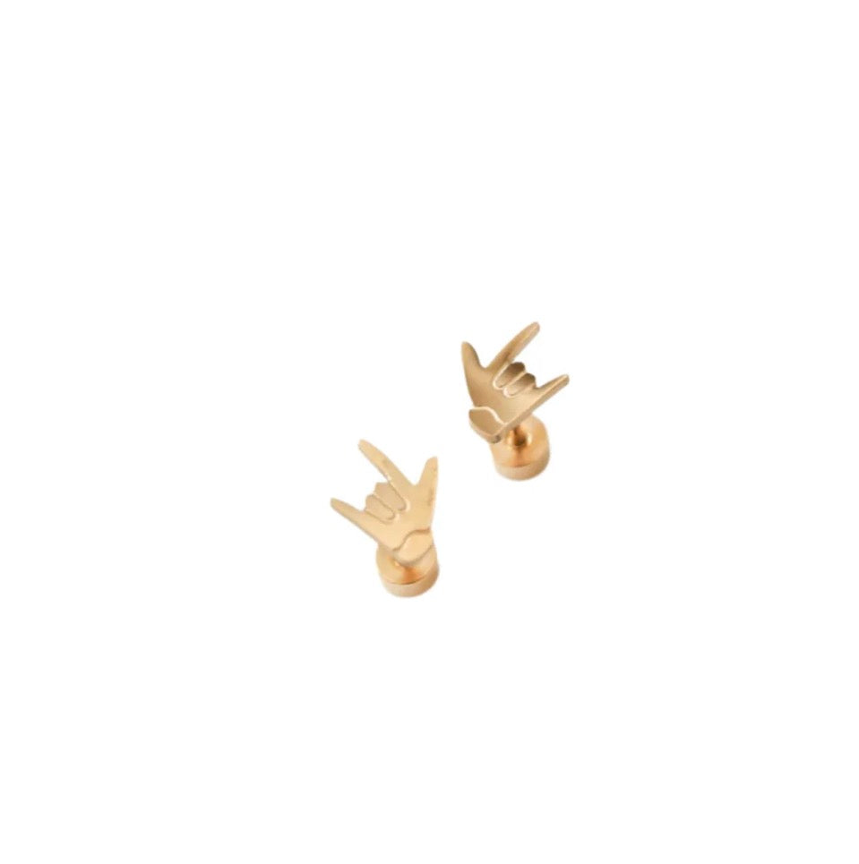 18k gold flat back studs // gold sign language i love you