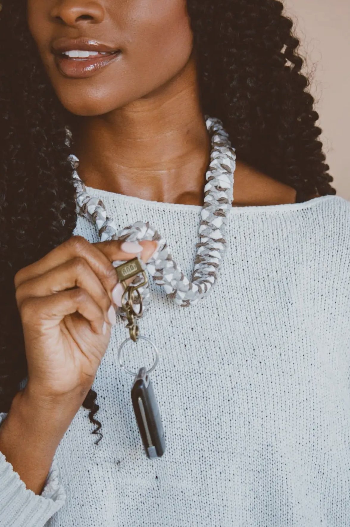 scrunched fabric lanyard keychain // brown checkered