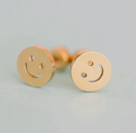 smiley face flat back studs // 18k gold