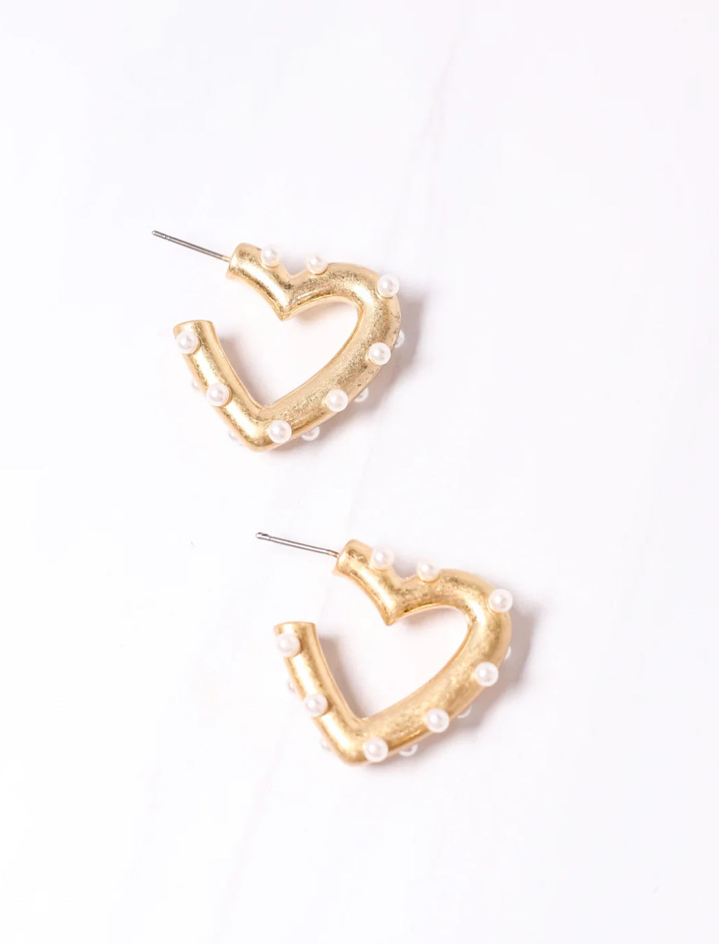dotted pearl gold heart earrings