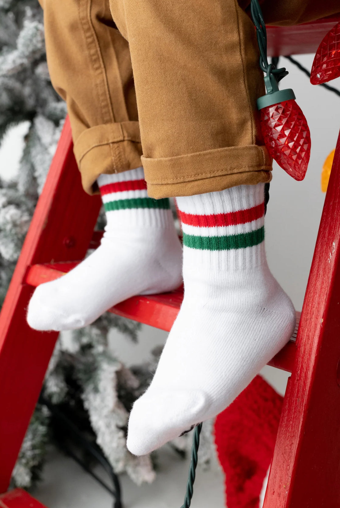 red + green stripe socks