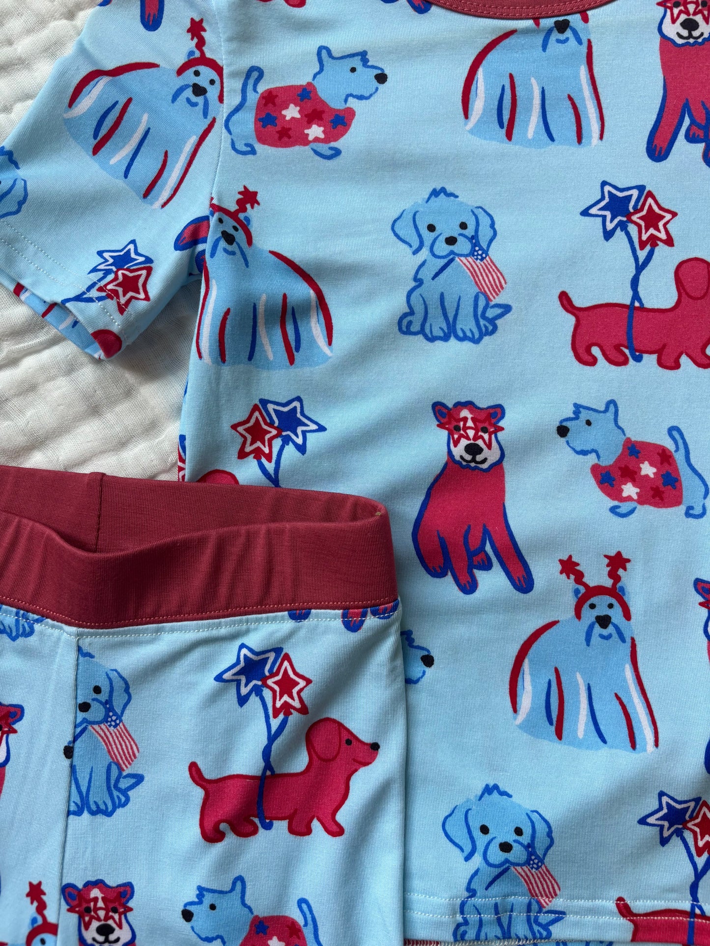 all-american pups bamboo pajamas // ZIPPY or SHORTS SET