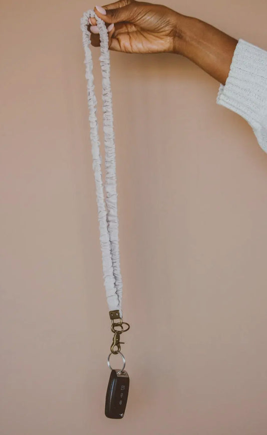 scrunched fabric lanyard keychain // linen