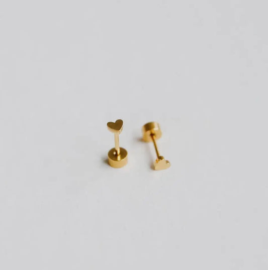 mini gold heart flat back studs // 18k gold