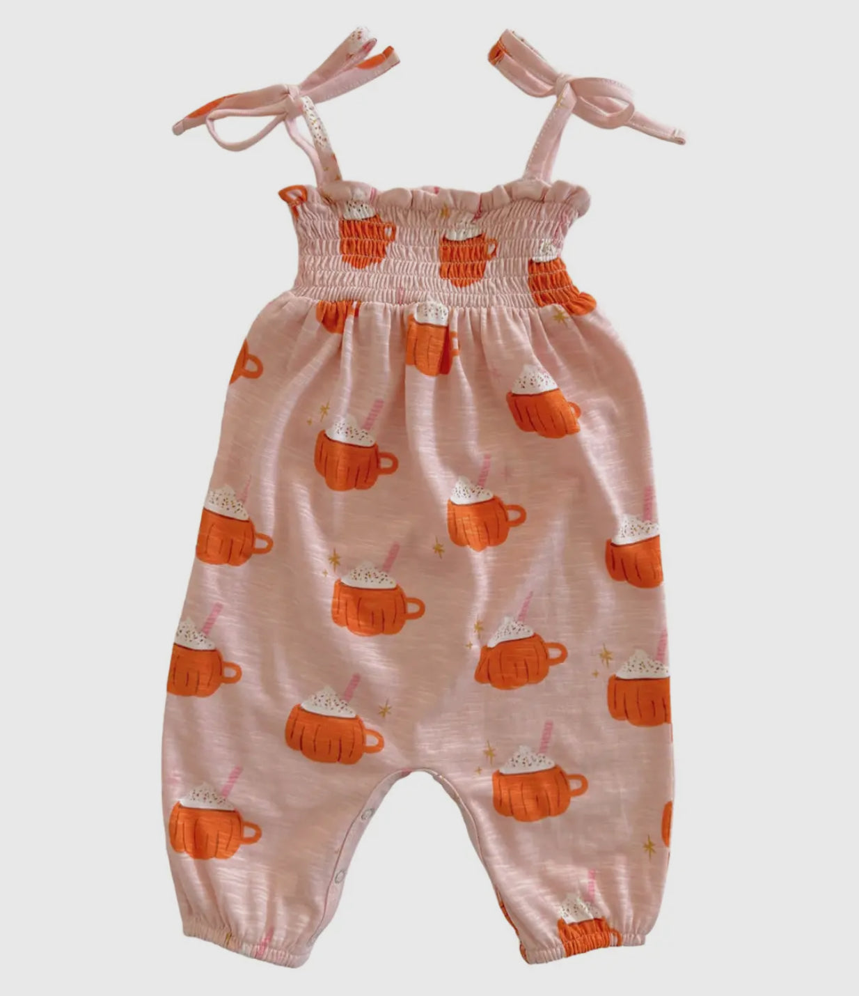 pumpkin mug smocked jumpsuit