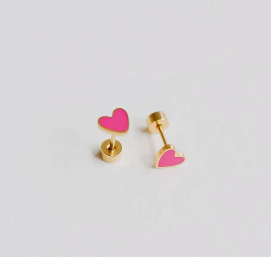 hot pink heart flat back studs // 18k gold