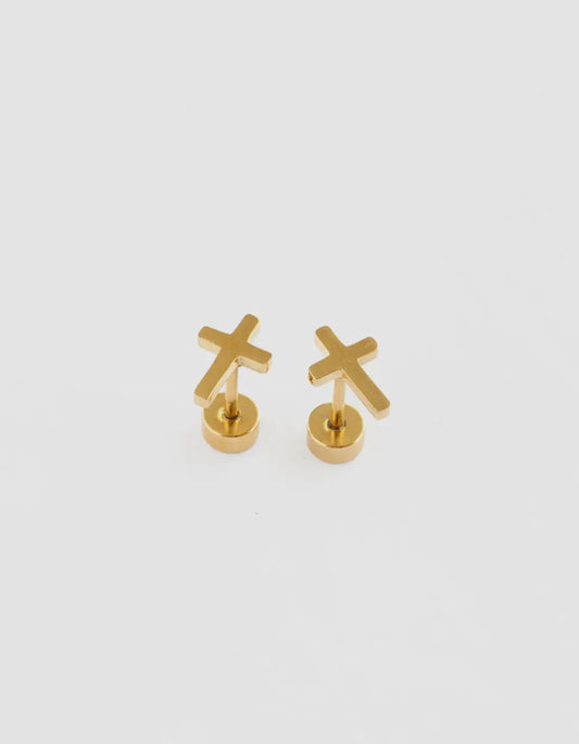 cross flat back studs // 18k gold