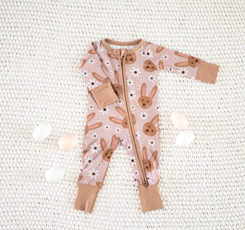 girly bunny bamboo pajamas // ZIPPY or SHORT SLEEVE TWO-PIECE