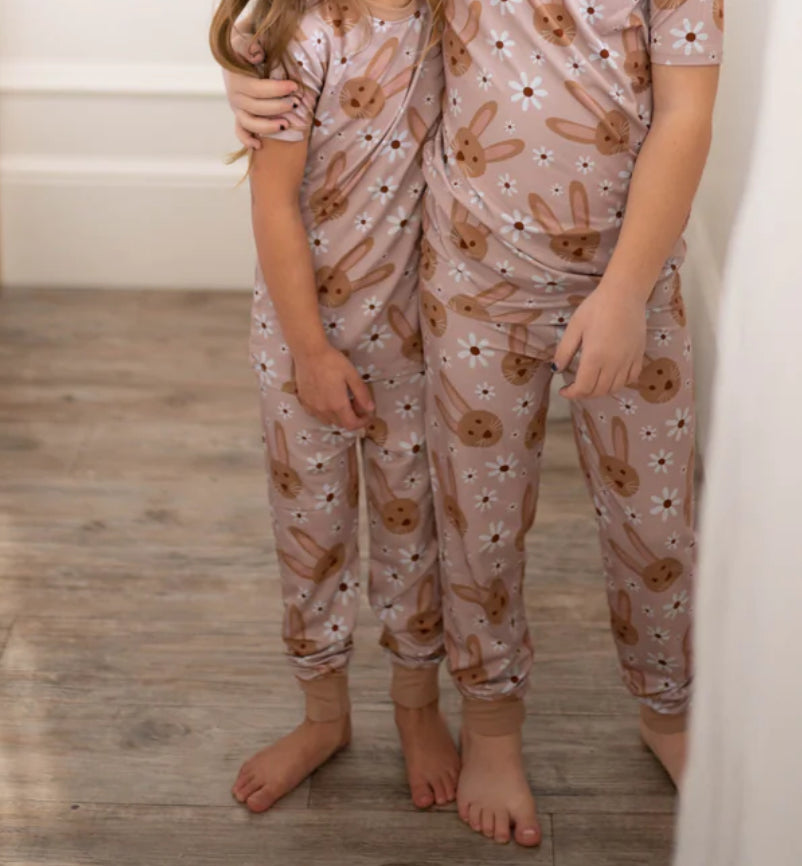 girly bunny bamboo pajamas // ZIPPY or SHORT SLEEVE TWO-PIECE