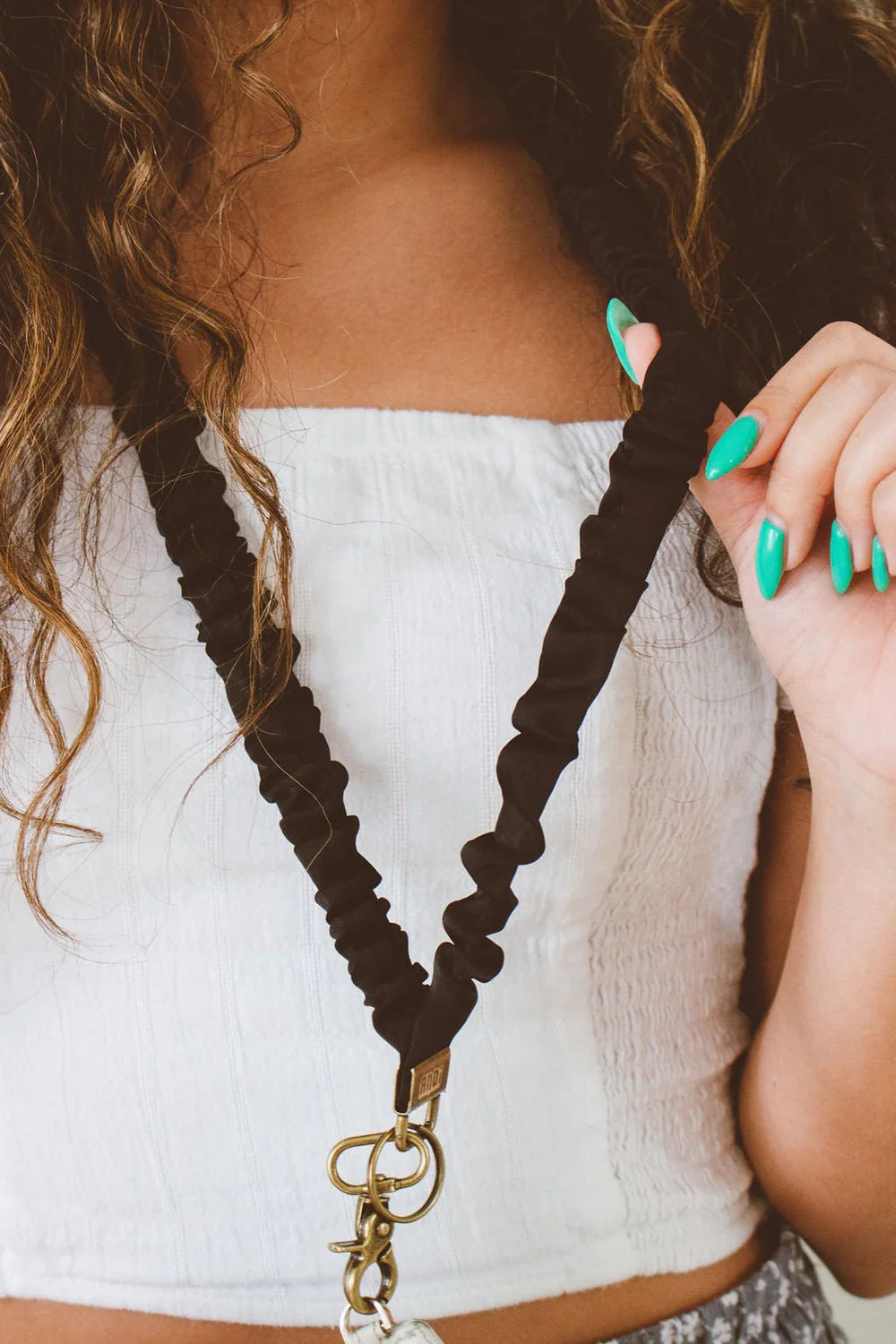 scrunched fabric lanyard keychain // black luxe