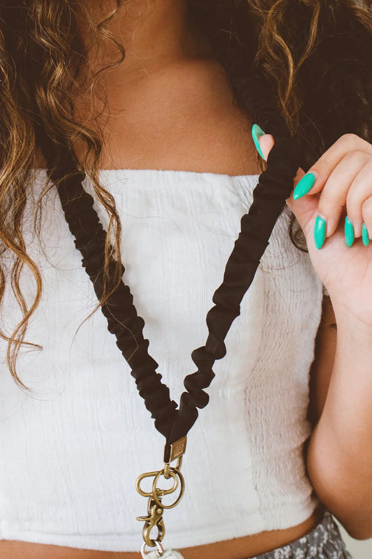 scrunched fabric lanyard keychain // black luxe