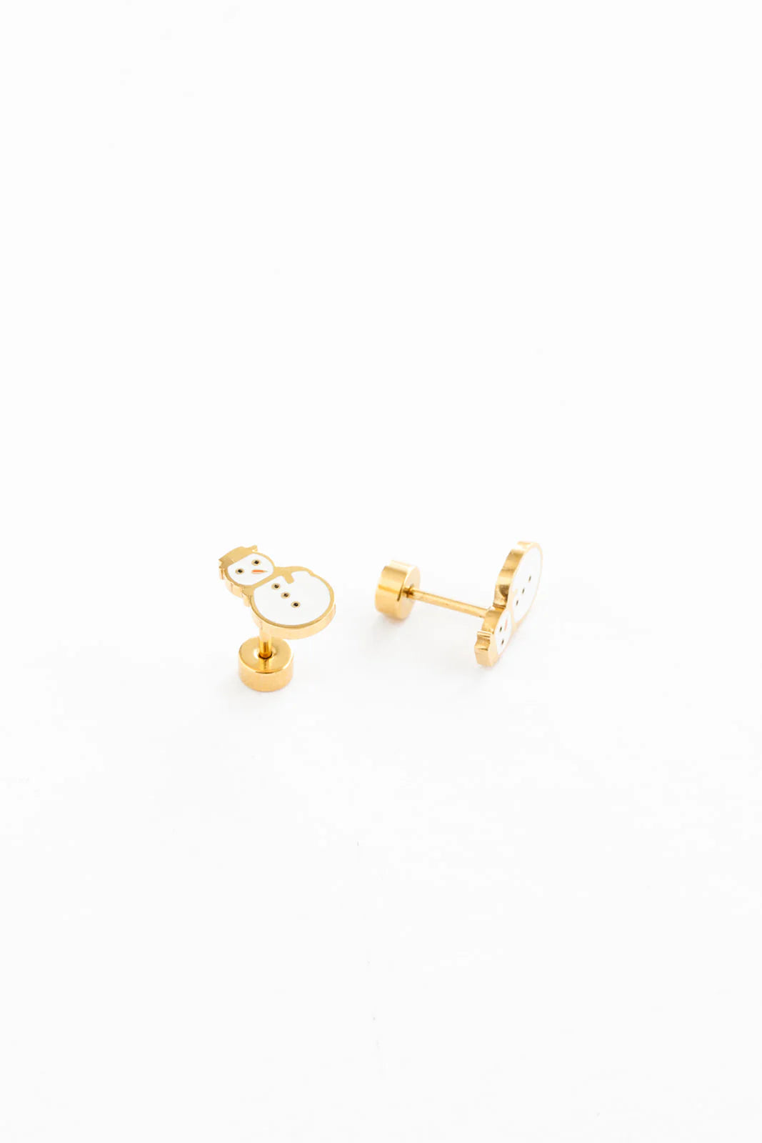18k gold flat back studs // snowman