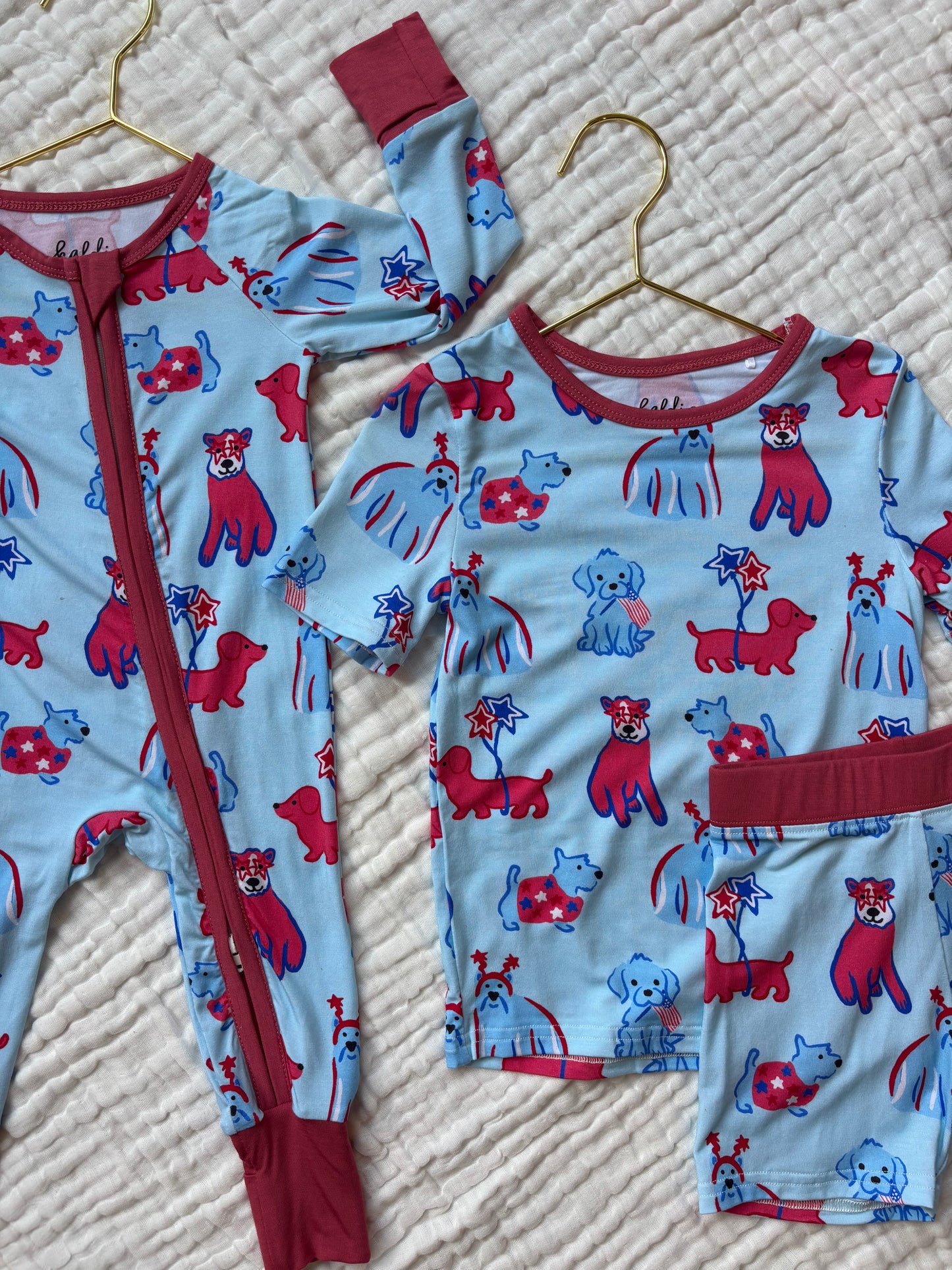 all-american pups bamboo pajamas // ZIPPY or SHORTS SET