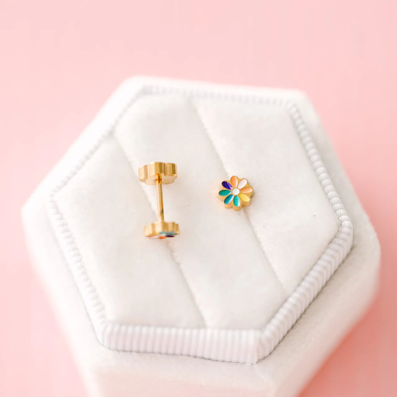 rainbow tiny daisy flat back studs // 18k gold
