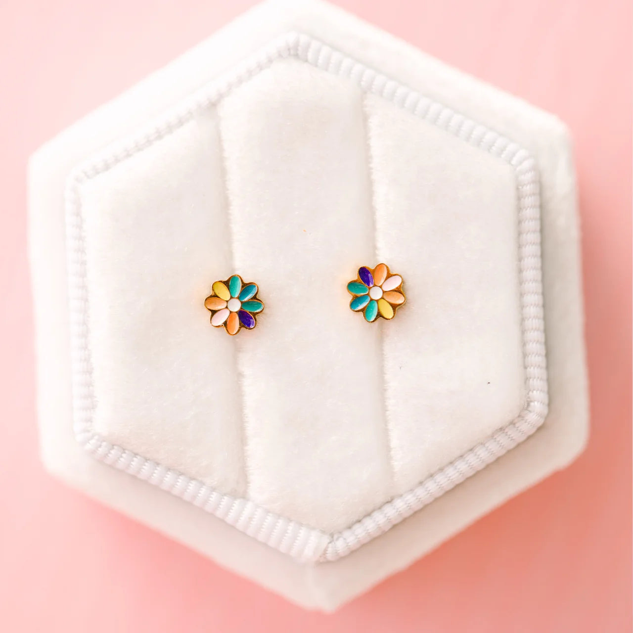 rainbow tiny daisy flat back studs // 18k gold
