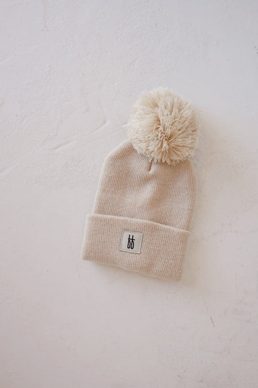 baby/children's knit pom beanie // oatmeal