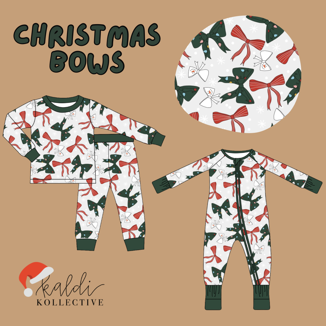 christmas bows bamboo pajamas // zippy or long-sleeve two-piece set