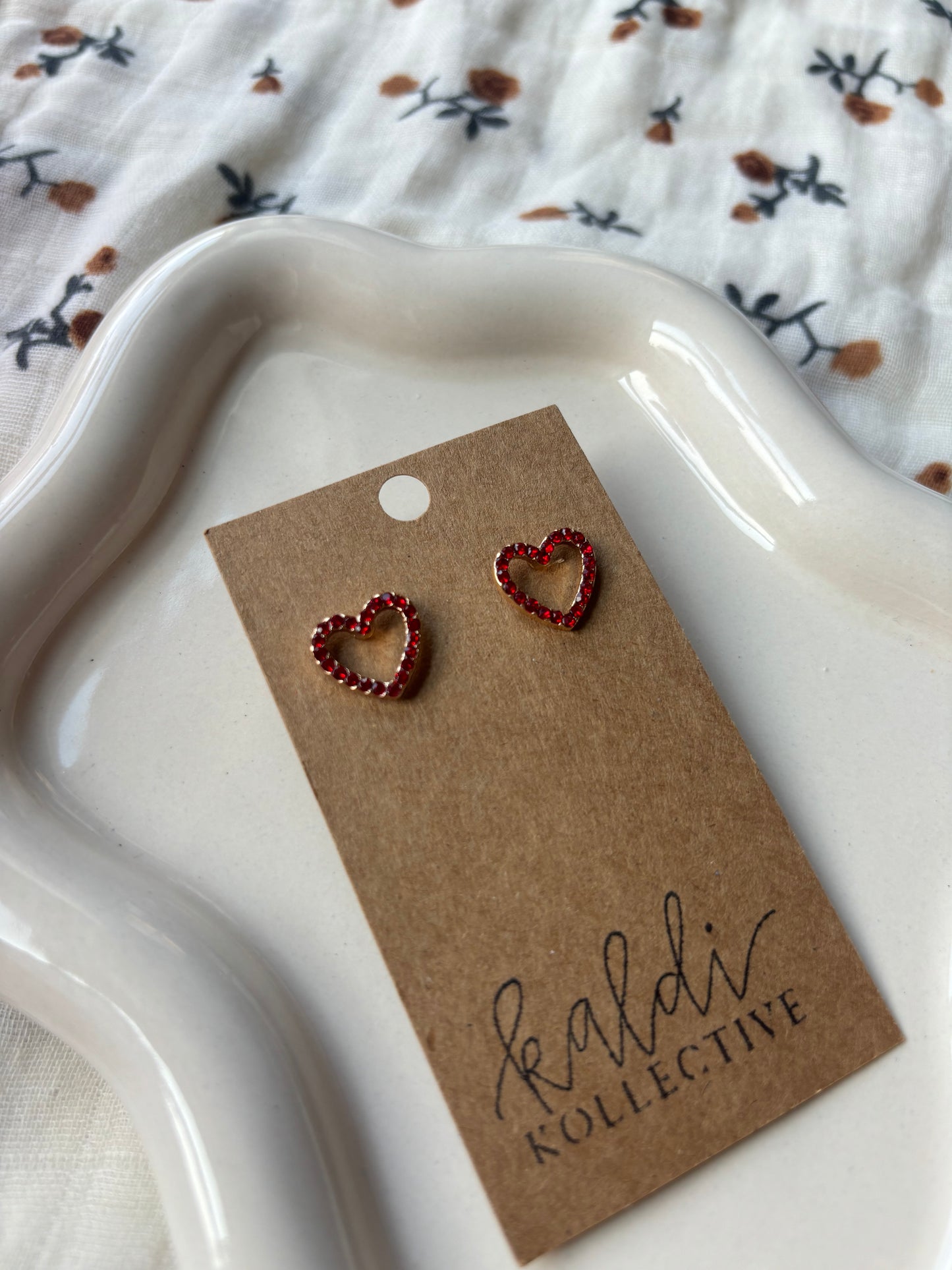 open heart studs // red rhinestone