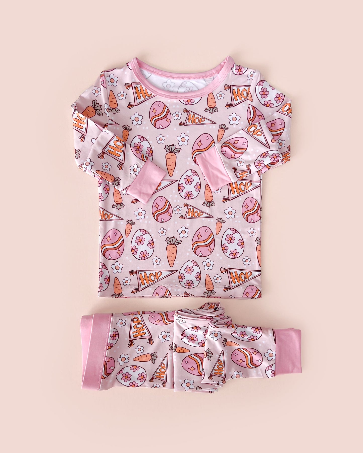 easter hop bamboo pajamas // LONG-SLEEVE TWO-PIECE SET (sizing up to 8/9)