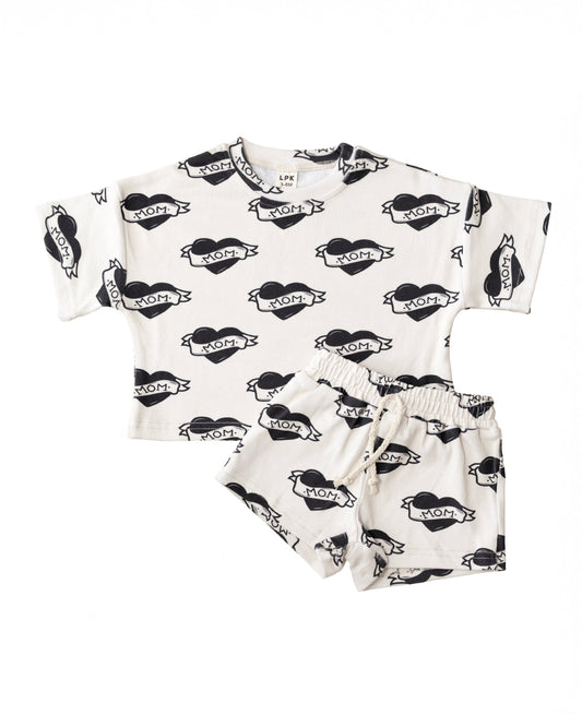 shorts set // mom tattoo (sizing up to 8/9)