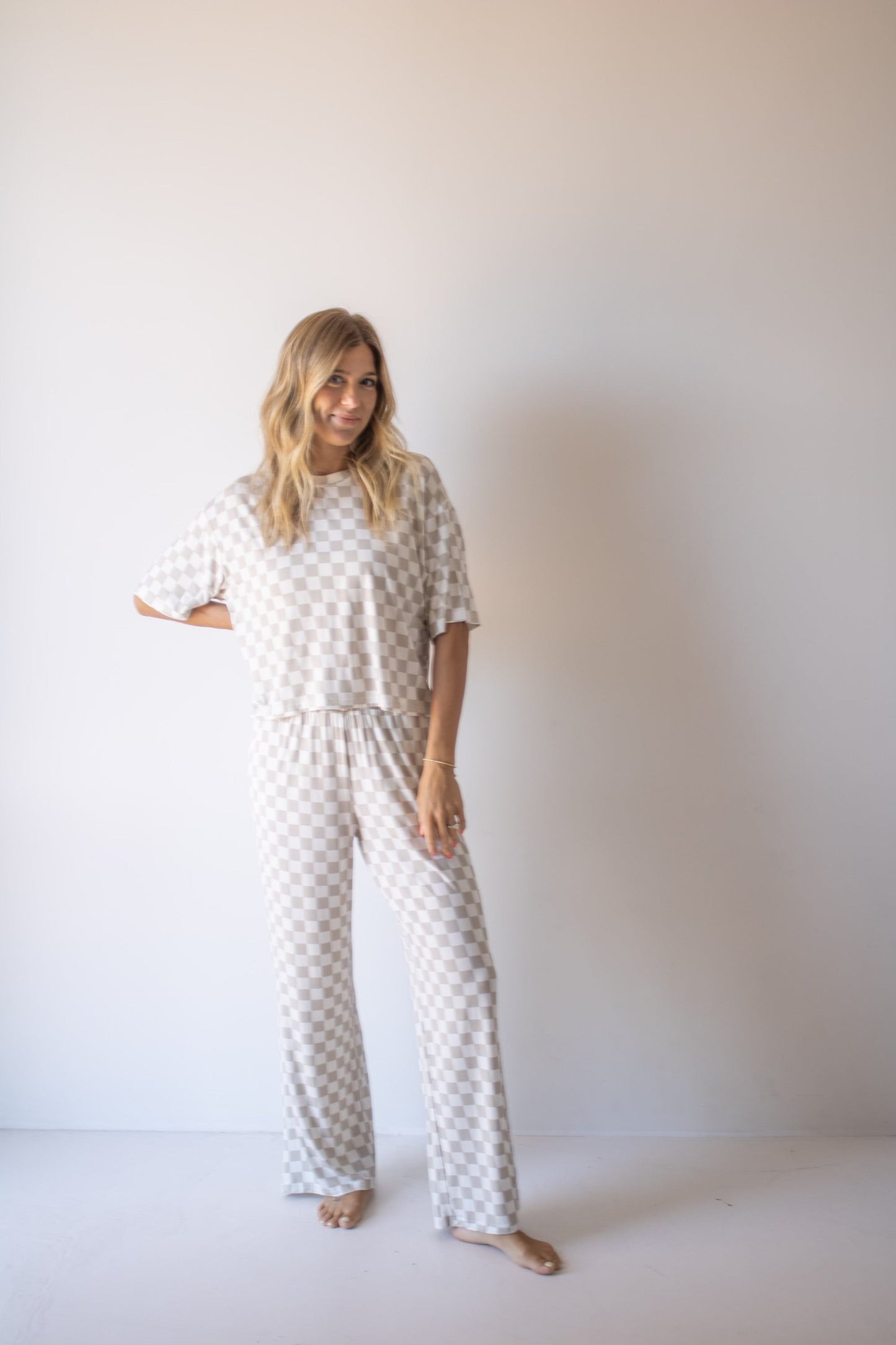 women's bamboo boxy tee lounge set // checkerboard (mama + me)