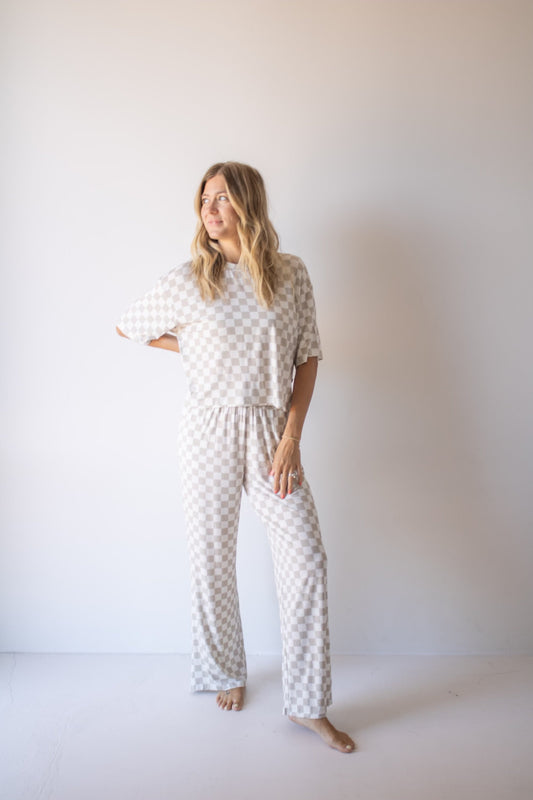 women's bamboo boxy tee lounge set // checkerboard (mama + me)