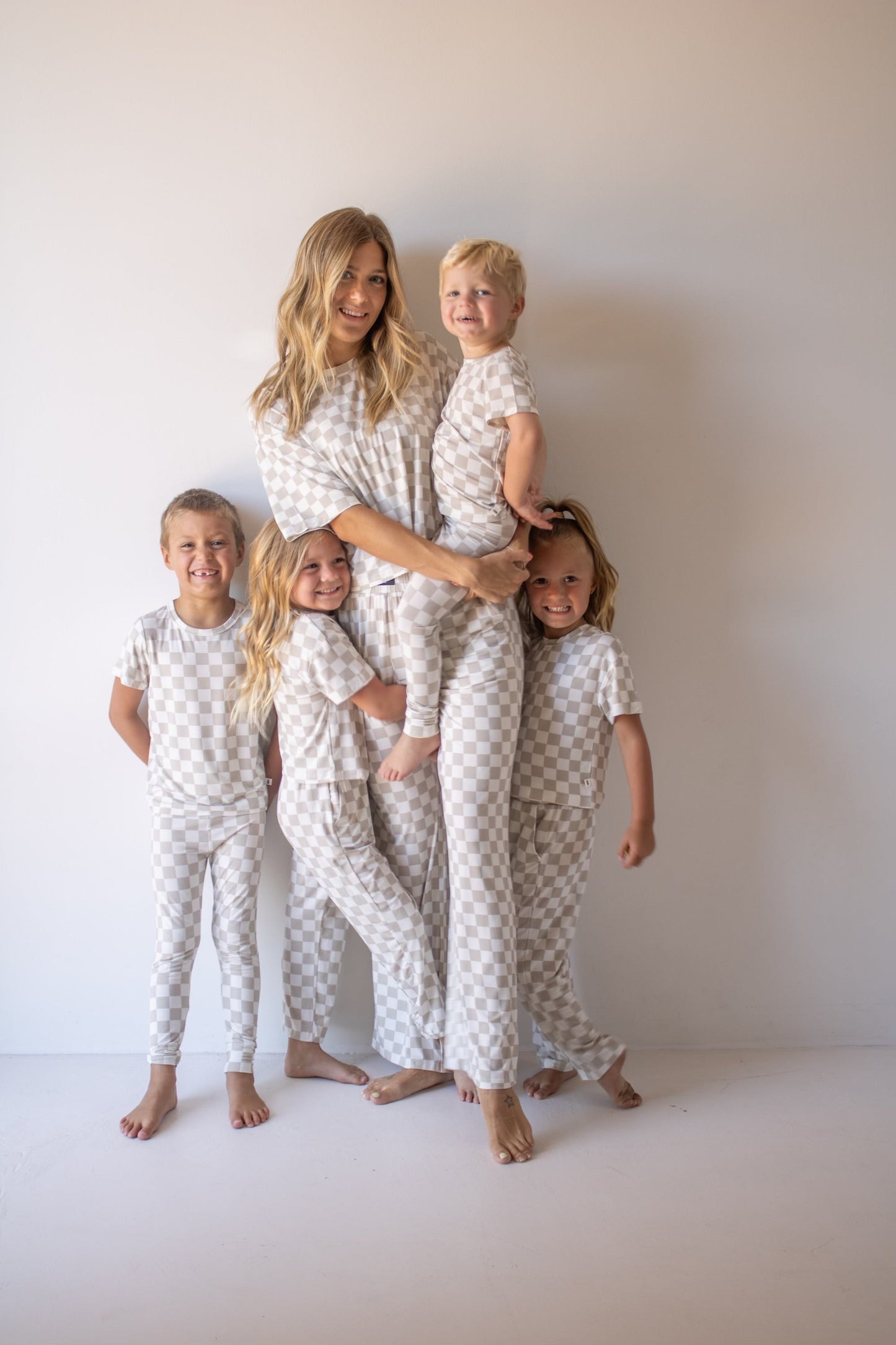 women's bamboo boxy tee lounge set // checkerboard (mama + me)