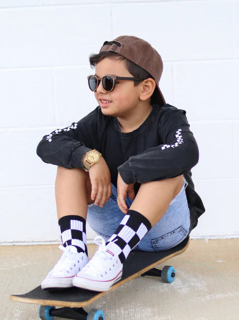 black + white checkered socks