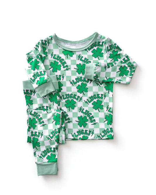 lucky shamrock bamboo pajamas // LONG-SLEEVE TWO-PIECE SET (sizing up to 8/9)