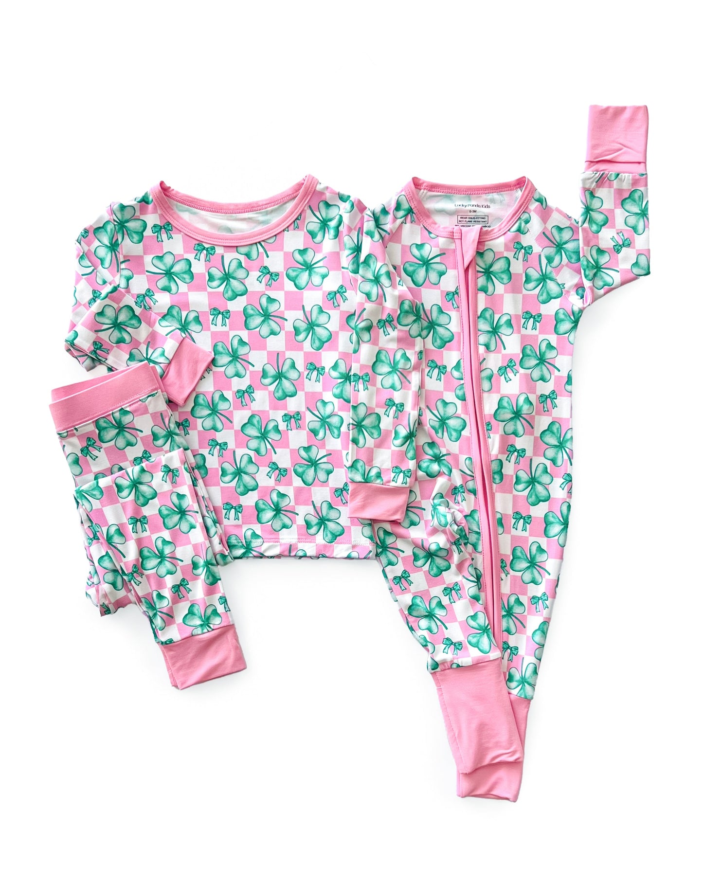 shamrock bow bamboo pajamas // LONG-SLEEVE TWO-PIECE SET (sizing up to 8/9)