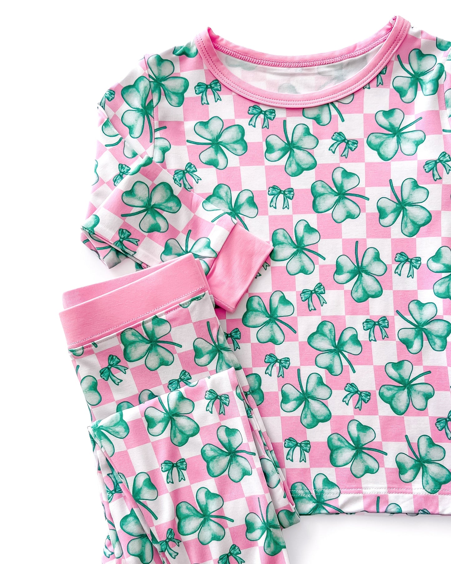 shamrock bow bamboo pajamas // LONG-SLEEVE TWO-PIECE SET (sizing up to 8/9)