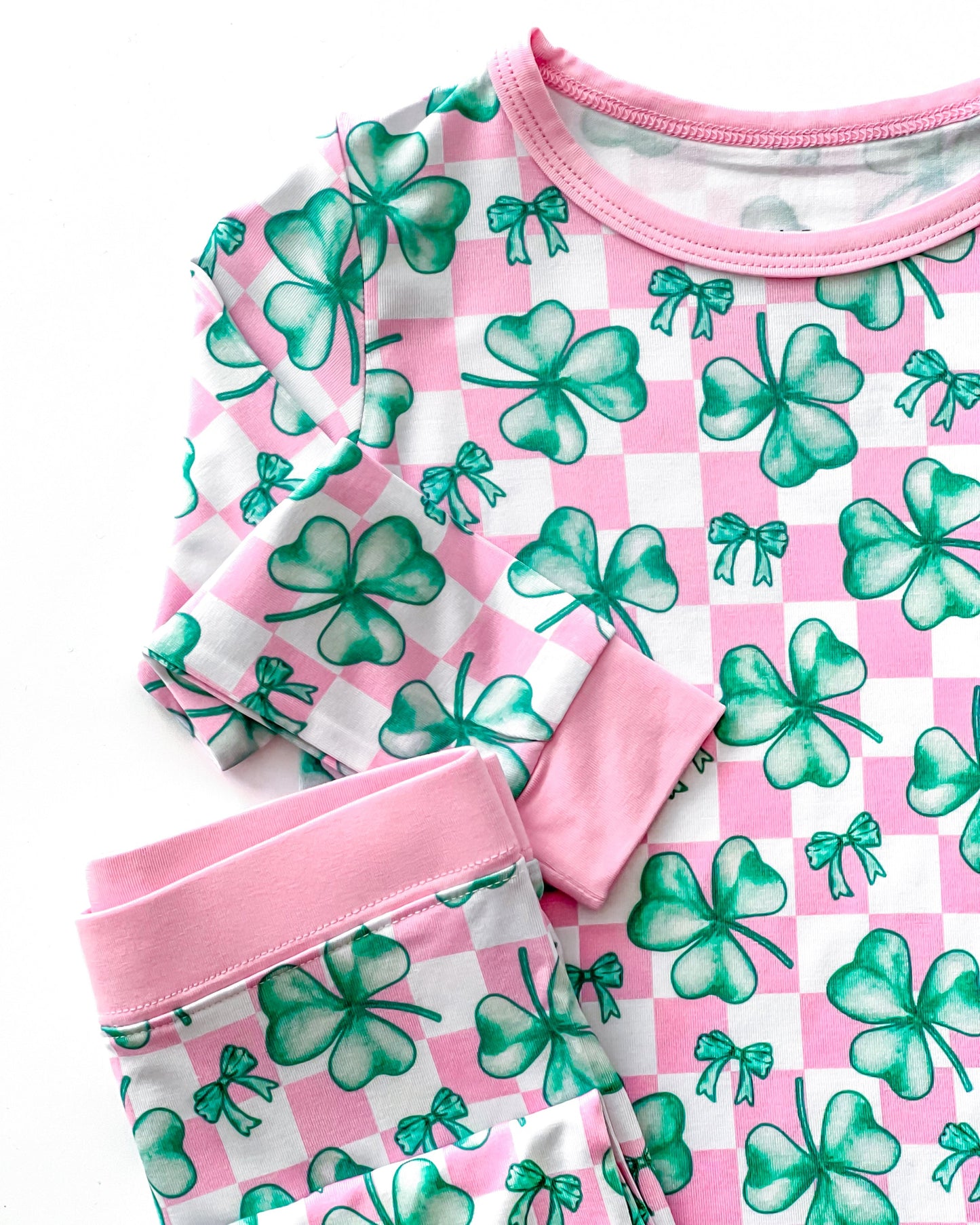 shamrock bow bamboo pajamas // LONG-SLEEVE TWO-PIECE SET (sizing up to 8/9)