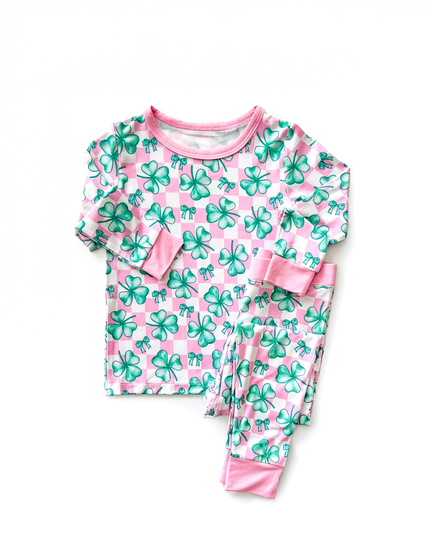 shamrock bow bamboo pajamas // LONG-SLEEVE TWO-PIECE SET (sizing up to 8/9)