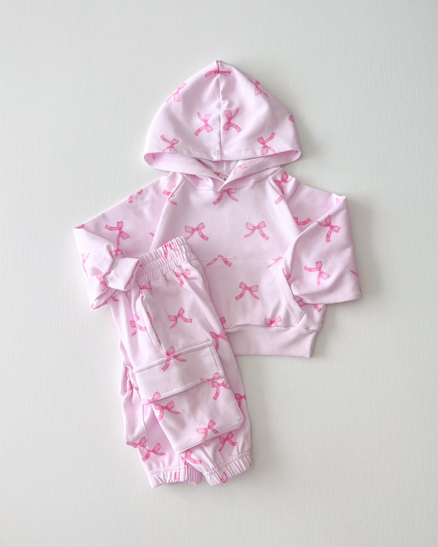 cargo jogger set // pink bows (comes up to size 8/9)