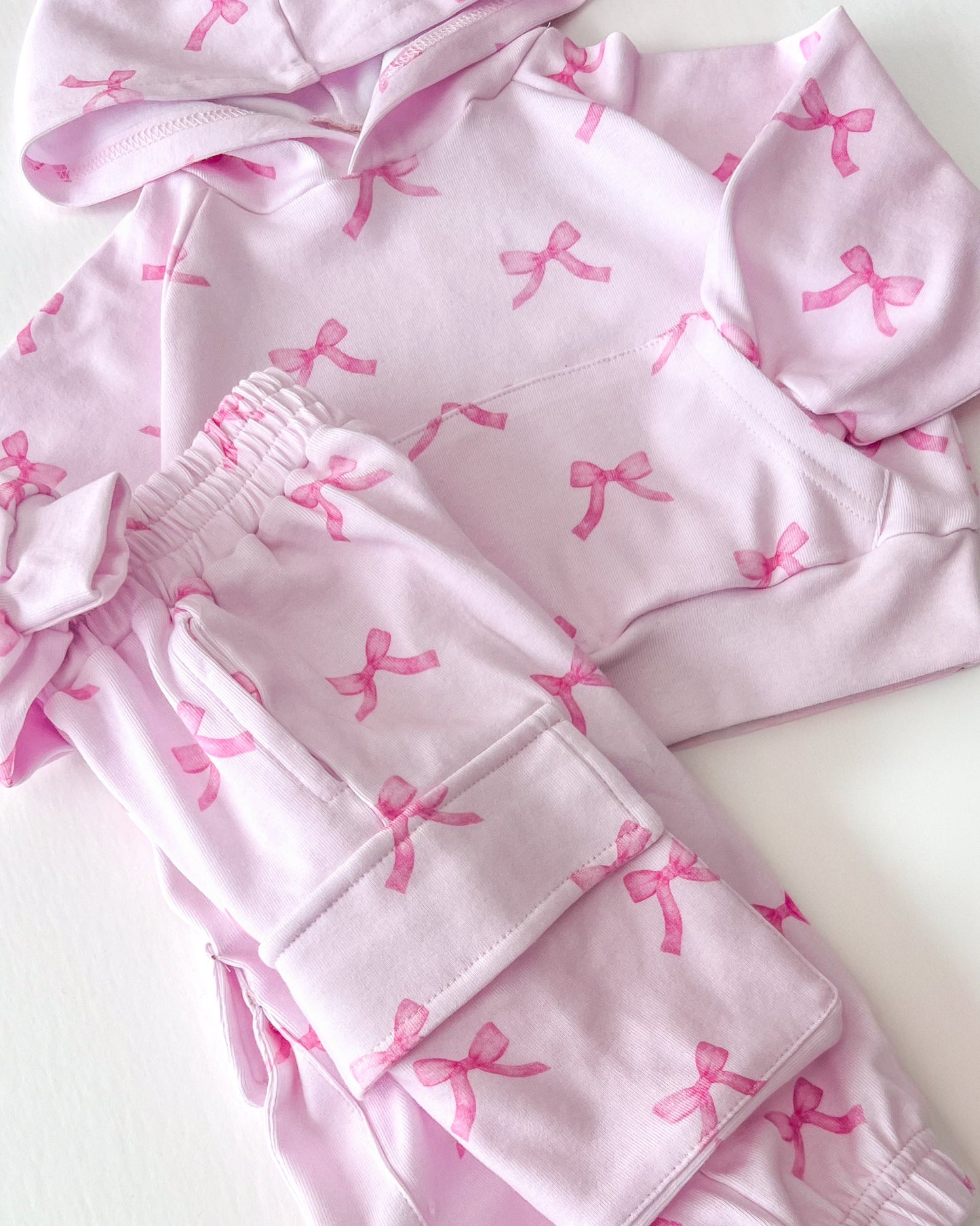 cargo jogger set // pink bows (comes up to size 8/9)