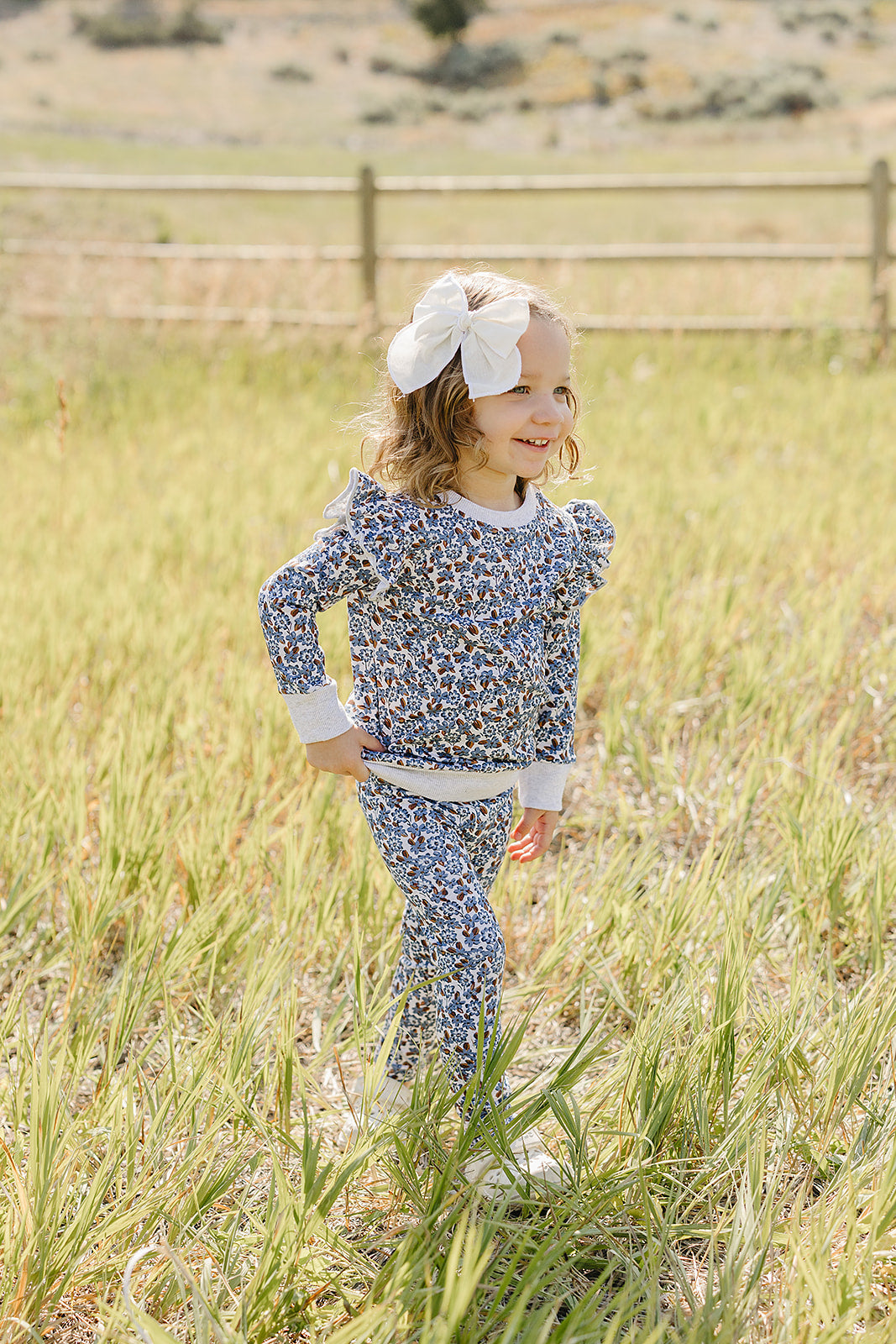 blue meadow ruffle french terry set