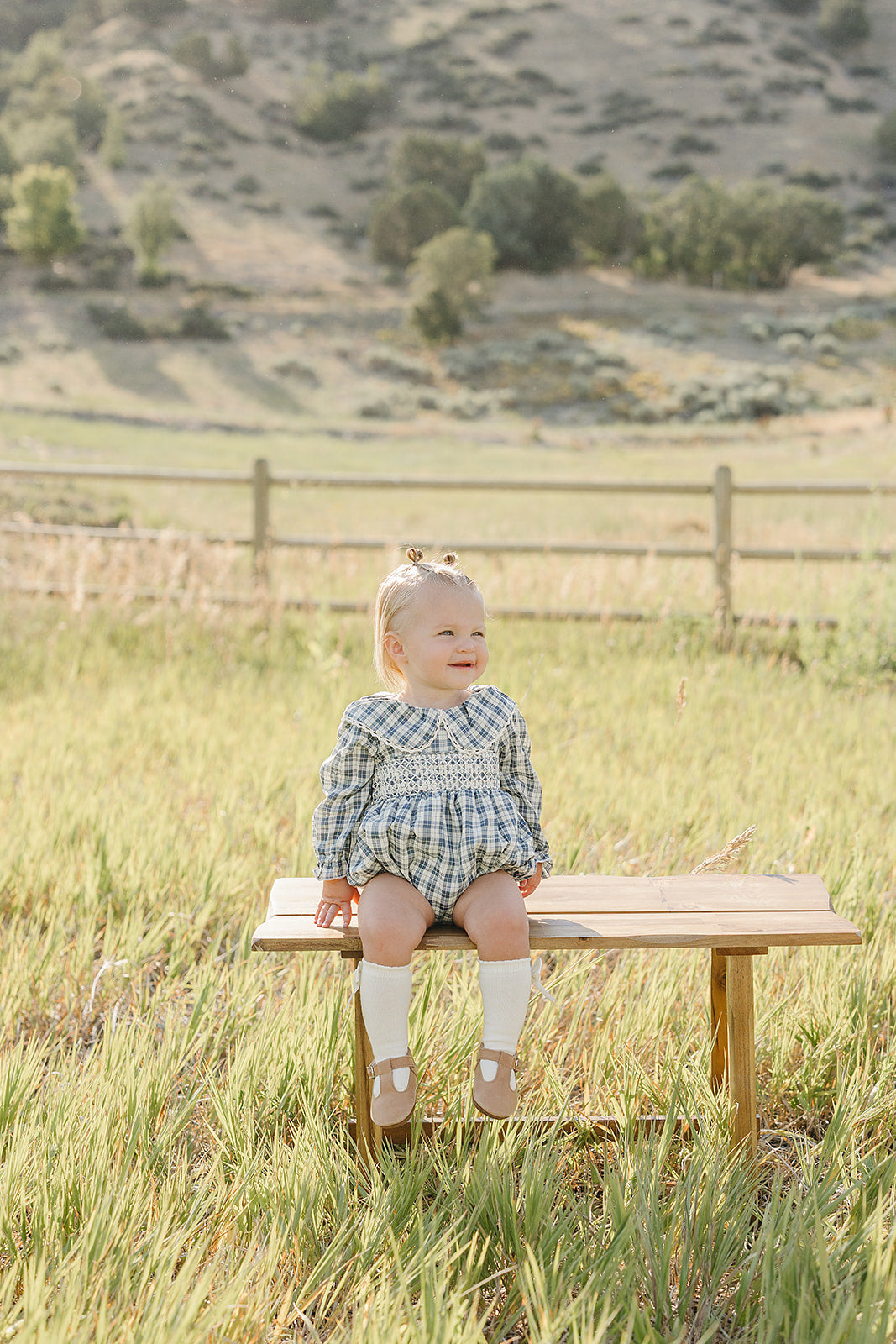 blue plaid ruffle collar bubble romper